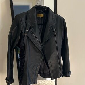 Nicole Miller Black Leather & Fabric Jacket